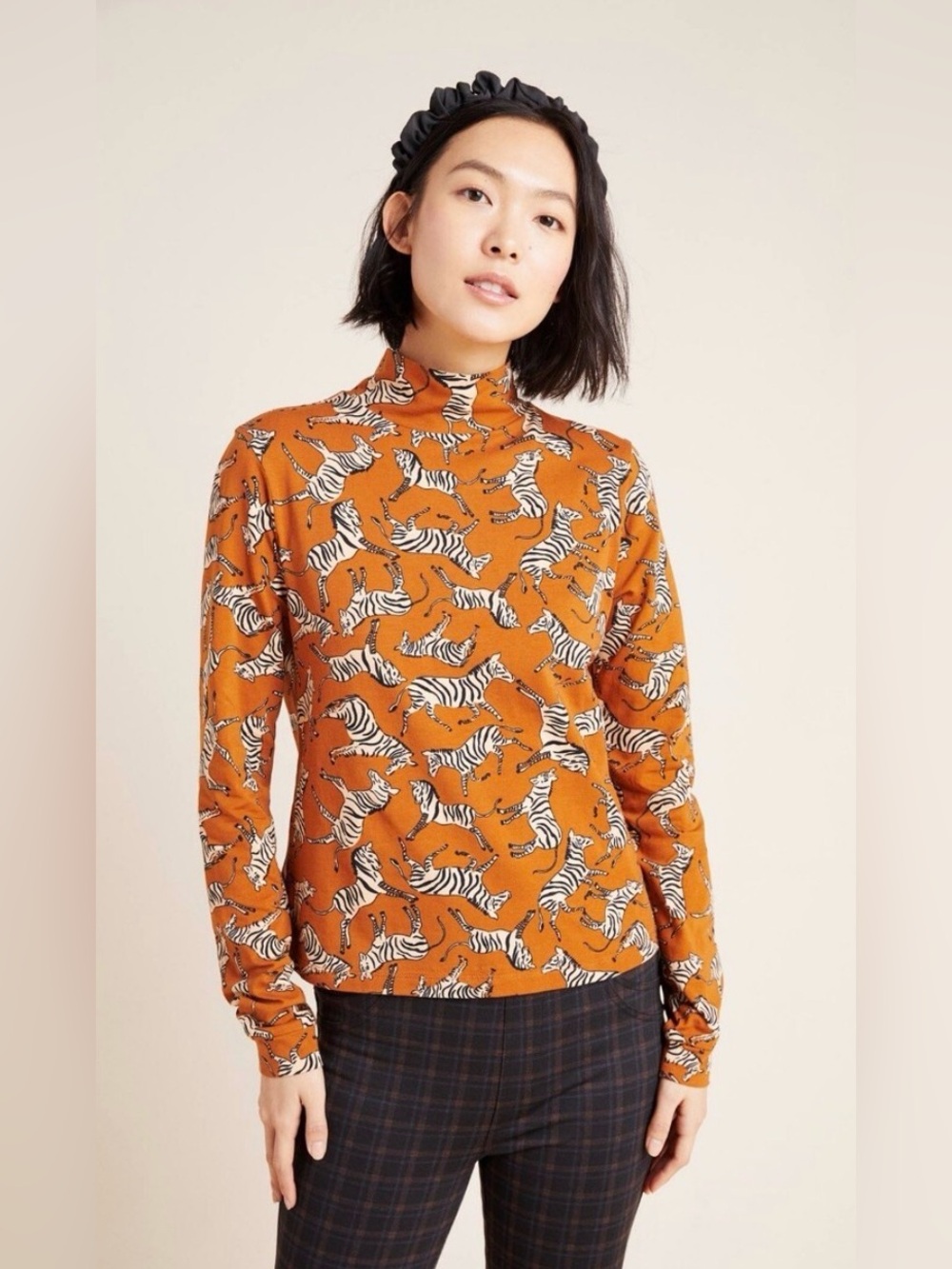 Anthropologie Maeve Rust Orange Zebra Print Cotton Top Sz S